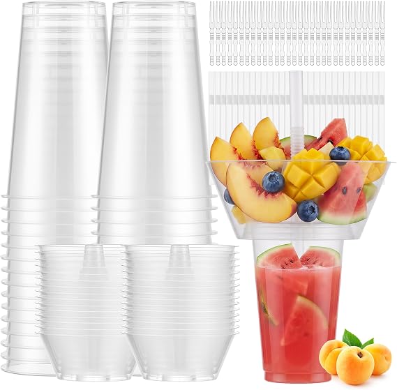 Snack and Drink Cup Includes 30 Cups, 30 Bowls,30 Straws, 60 Forks