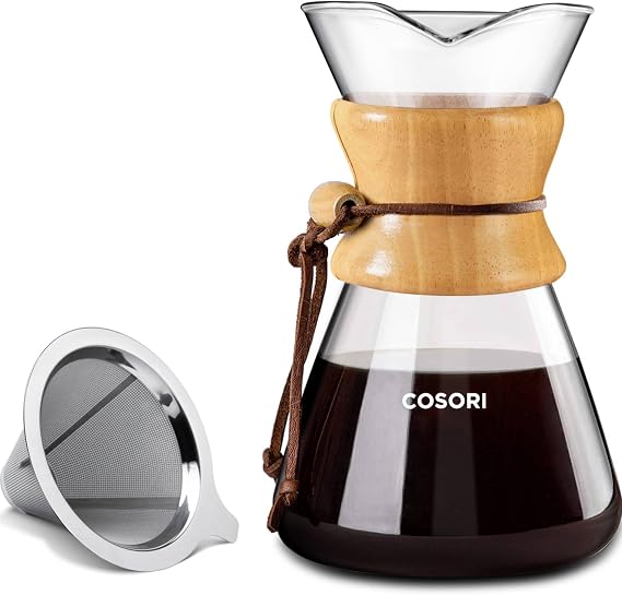 Cosori Pour Over Coffee Maker, Double Layer Stainless Steel Filter, 8cup