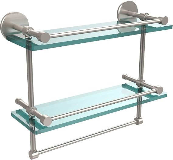 Allied Brass P1000-2TB/16-GAL-SN P 1000 2 Tb Gal Inch Gallery Double Towel Bar Glass Shelf, 16 Inch, Satin Nickel