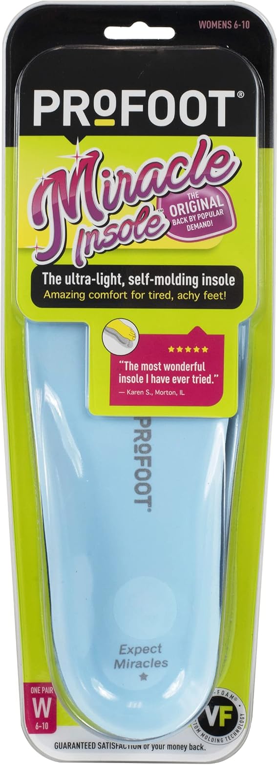 PROFOOT Original Miracle Insoles for Women (Sizes 6-10) Self-Molding Ultra Light Memory Foam Shoe Inserts for Comfort & Support