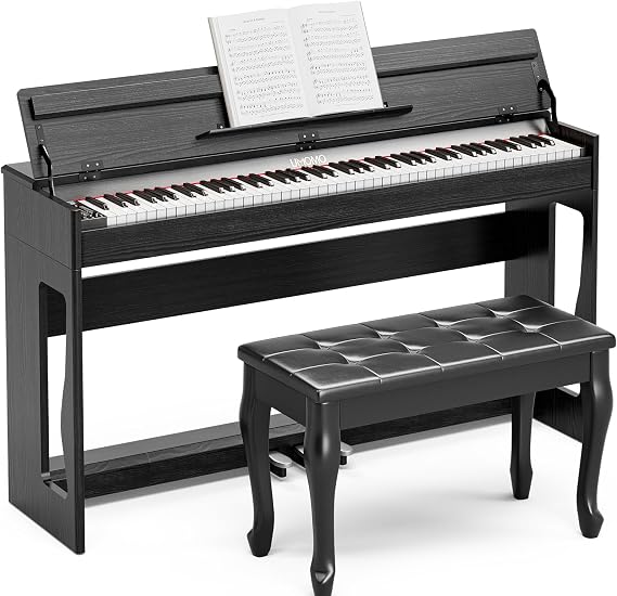 UMOMO 88 Weighted Key Digital Piano with Duet Piano Bench, Fully Weighted Graded Hammer Action Electric Piano for Beginner with USB MIDI, Black