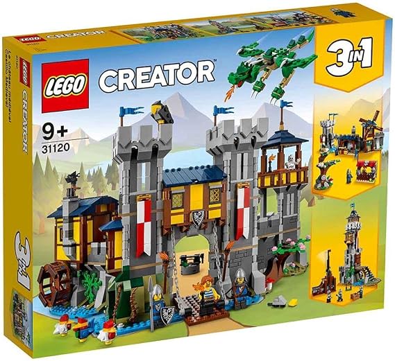 LEGO Creator 3’ü 1 Arada Ortaçağ Kalesi 31120 - Hendekli ve Köprülü Kale, 3 Minifigür İçeren Oyuncak Yapım Seti (1426 Parça)
