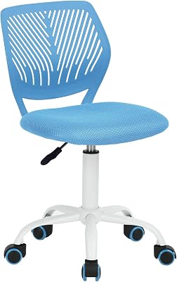 FurnitureR Writing Desk Chair for Teens Boys Girls, Task Chair with Breathable PP Mid Back Adjustable Height Armless Swivel Chair Task Chair for Study Living Bedroom Blue