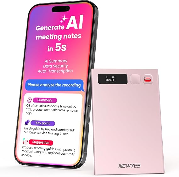 NEWYES Ailog AI Digital Dictaphone with Dedicated App, Transcribe and Summary, Translation in Over 188 Languages, 64 GB Memory for Meetings, Lectures, Calls, Business, Teaching