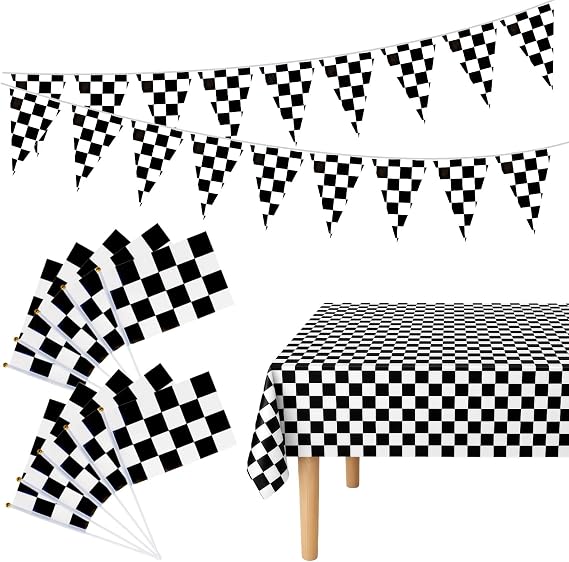 Racing Decor 20 Handheld Flag Checkered Bunting 137x274cm Race Tablecloth