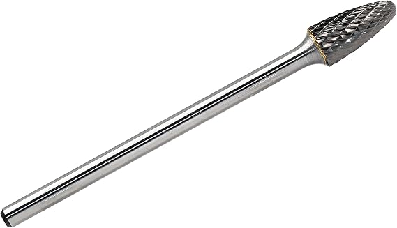Carbide Burr SF-5L4 with 1/4 Inch Shank Diameter Extended Long Double Cut Carbide Rotary Burr File 4 Inch Total Length x 1/2 Inch Cutter Dia x 1 Cutter Length Tree Shape with Radius End, 1pcs