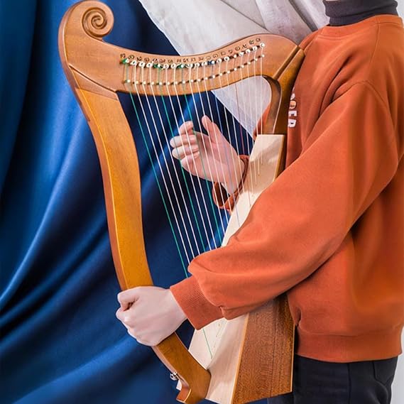 19-String Celtic Irish Lyre Harp, Solid Mahogany Lever Harp with 3-Hole Resonance Design, with Tuning Wrench and Storage Bag, for Adult, Kids, Beginners and Music Lovers