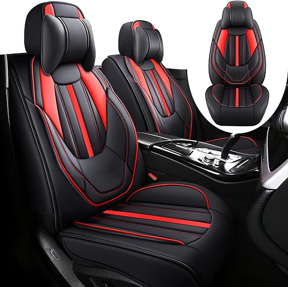 Car Seat Covers Fit for Chevy Camaro 2000-2024, Premium Leather Seat Covers 2-Seats Luxury, Waterproof Car Seat Covers, Soft and Breathable Automotive Seat Covers for Cars(Black-Red)