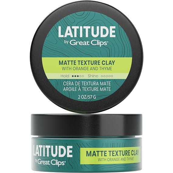 GREAT CLIPS LATITUDE Men's Matte Texture Clay, 2oz | Hair Gel for Men, Medium Hold, No Shine Matte Finish, Adds Texture, Lightweight and Moldable