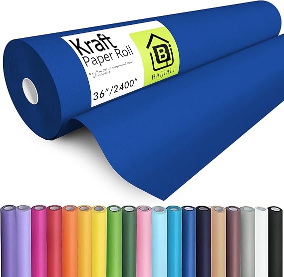BAIJIALI 36" x 2,400" (200') Kraft Paper Roll for Craft Bulletin Board Paper Art Table Covering Crafting Gift Wrapping Bouquet Packing Parcel (Blue, 36" x200')