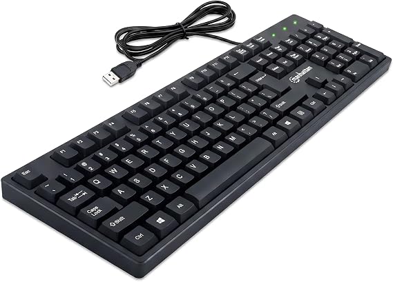 Manhattan Wired Computer Keyboard Basic Black Keyboard - with 4.5ft USB-A Cable, 104-keys, Foldable Stands - Compatible for Windows, PC, Laptop - 179324
