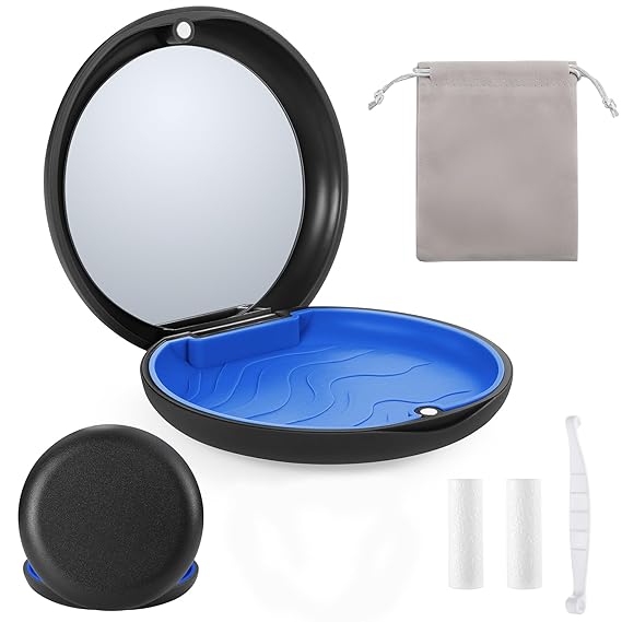 Premium Matt Black Retainer Case Kit with Mirror, Invisalign case with 2 Pcs Chewies, Aligner Removal Tool and Portable Travel Bag,Clear Braces Dental Storage Case, Magnetic Orthodontic Container