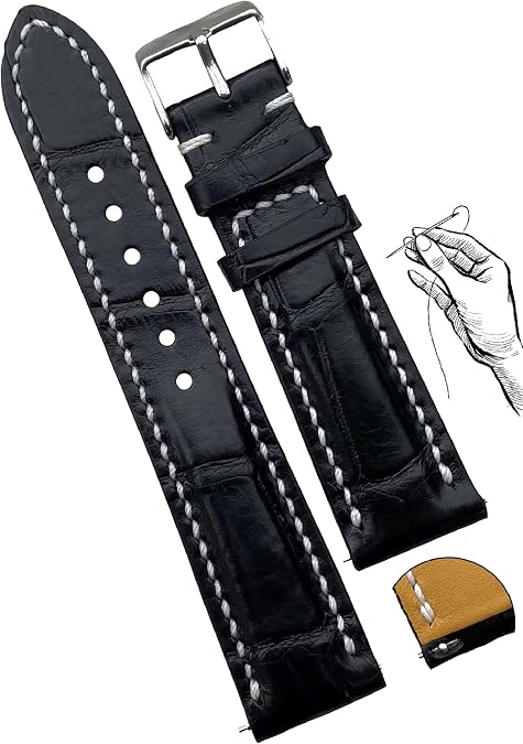 vinacreations Handmade AIIi-gator Watch Band Men Quick Release Croc Premium Leather Watch Strap Replacement Black Buckle Bespoke 18mm 19mm 20mm 21mm 22mm 24mm