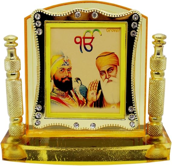 BEXCO Guru Nanak Dev Ji & Guru Gobind Singh Ji photo Frame, height 3.5 inch For Car Dashboard, tabletop, Office Desk