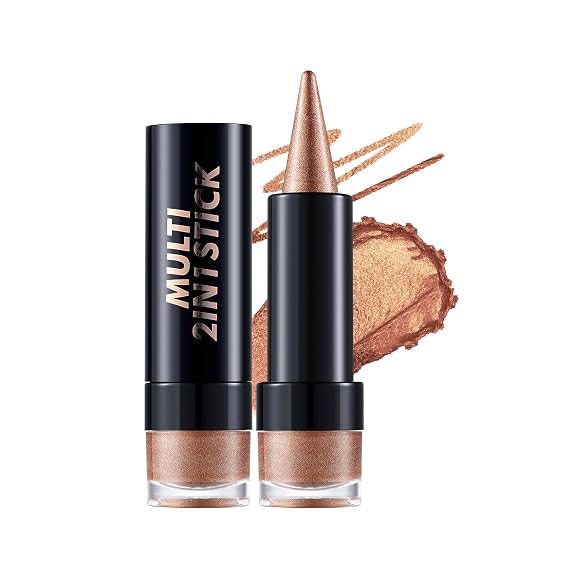 2-in-1 Eyeshadow Stick And Cream Combo,Double Head Design,Long-Lasting Also Use For Eyeliner,Pearl Shimmer Finsh,Silky Texture(03#)