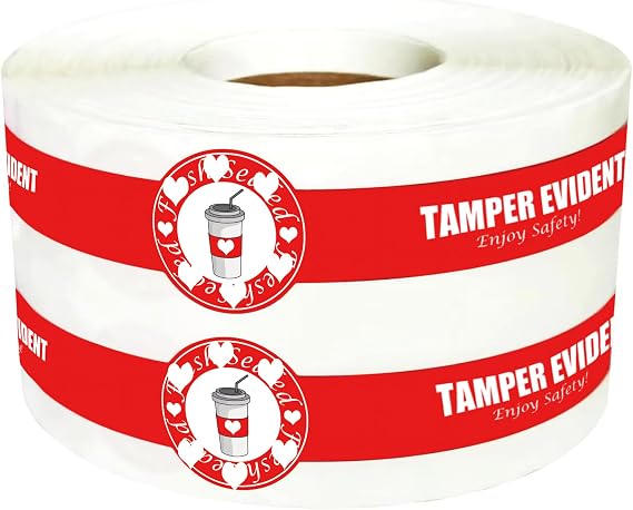 Safe Secure Tamper Evident Seals for Christmas Drink Beverage Lids 1" x 9" for Freshness Labels Food Delivery Safety Stickers for Coffee Milk Tea Ice Cream Seal Food and Drink Stickers 250pcs