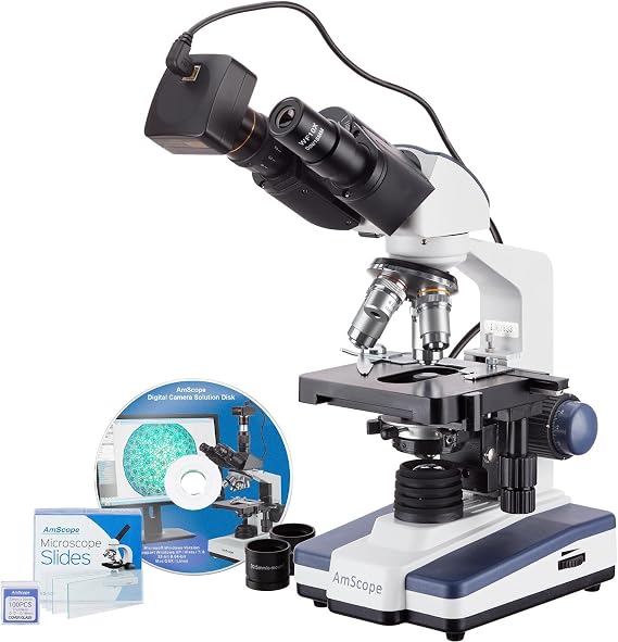 AmScope B120C-50P100S-3M 2500X LED Binocular Compound Microscope