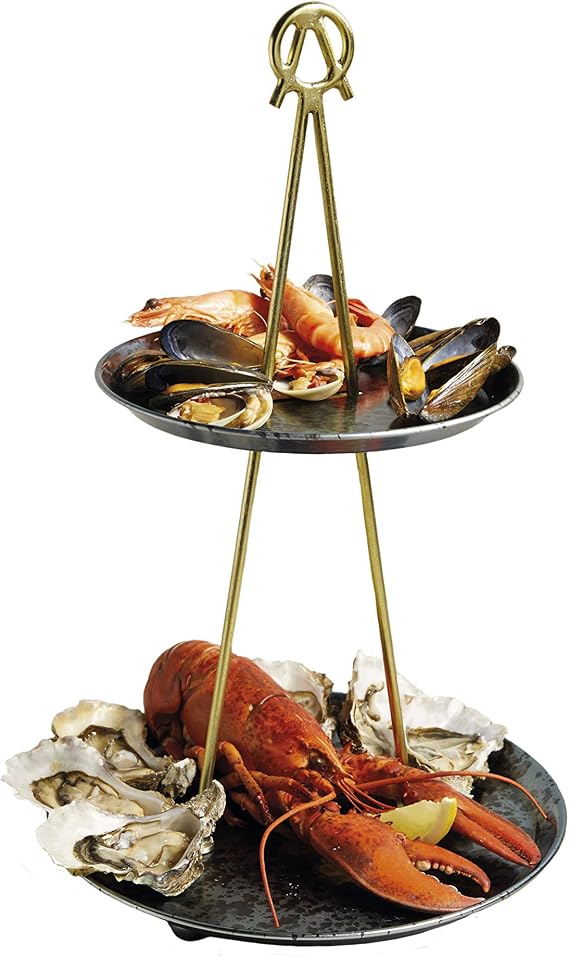 Artesa 2 Tiered Cupcake Stand/Serving Platter in Gift Box, Galvanised Steel, Brass/Metallic Blue
