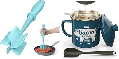 Blue Meat Chopper and Blue 46OZ Bacon Grease Container