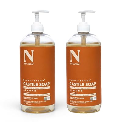 Dr. Natural Castile Liquid Soap, Almond, 2 pc - Sulfate-Free, Paraben-Free, Cruelty-Free Multi-Purpose Soap with Shea Butter, Coconut Oil, Olive Oil