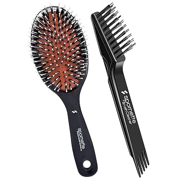 Spornette Classic Cushion Boar and Nylon Bristle Bundle with Hair Brush Cleaner