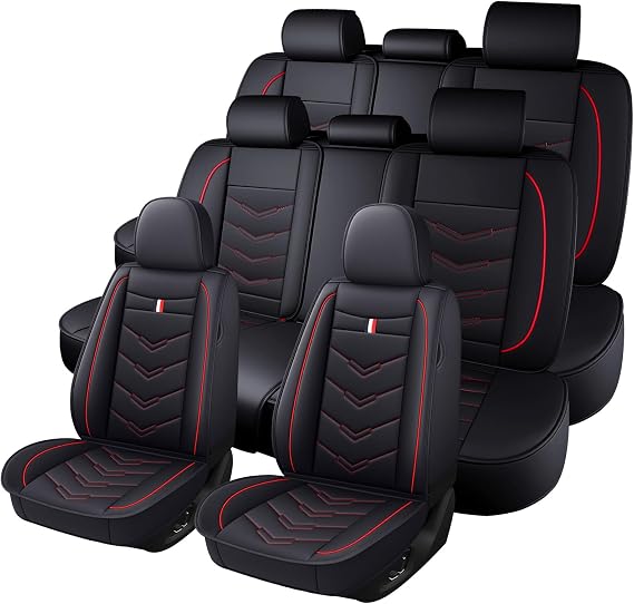 Car Seat Cover 7 Seats for Jeep Commander 2006-2010, Durable Wear Resistant Waterproof Sport Seat Cover, Breathable No Odor Premium Leather Vehicle Seat Covers.(Standard,Black Red)