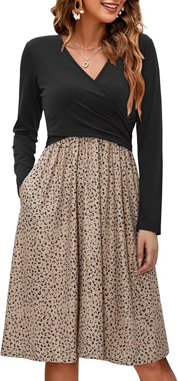 OUGES Women's Nursing Breastfeeding Pocket Fall Baby Shower Maternity Dress | Breathable, Stretchy, Nursing Breastfeeding Dress, Maternity Casual Dress for Fall 2026, Floral, Empire Waist, Long Sleeve