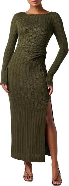Lulus Women's Lorena Boat Neck Midi Sweater Dress