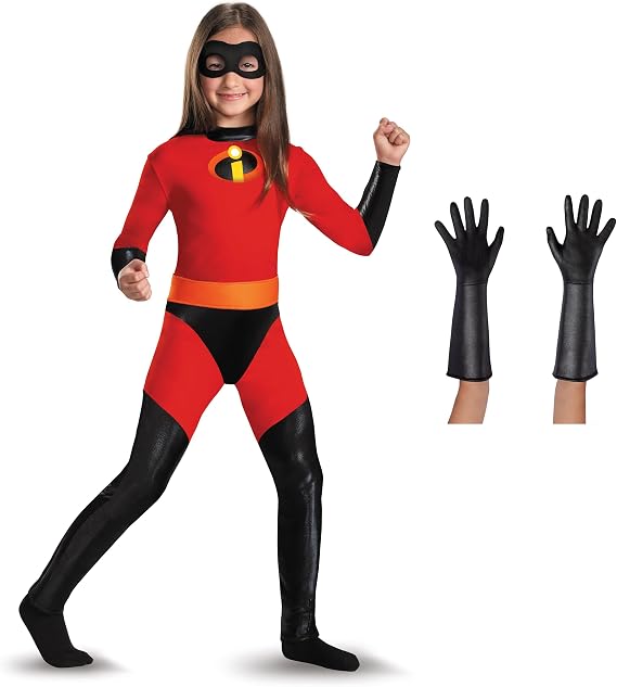 Violet Classic Costume and The Incredibles Gloves Bundle, Child Size M (7-8)