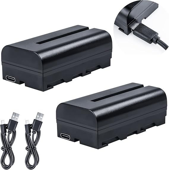 NP-F550 Replacement Battery 2 Packs, 2600mAh Li-ion NPF Battery Kit with USB C Port Charger for LED Video Light, Video Monitor or Ring Light