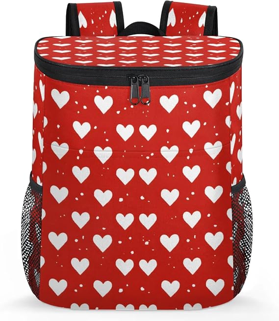 Backpack Cooler White Love Heart Cooler Backpack Insulated Leak Proof Soft Cooler Bag for Men Women Lunch Backpack for Camping Picnic Hiking Beach Travel
