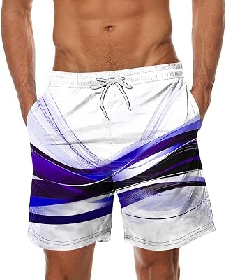 Mens Light Ray Print Beach Shorts Drawstring Elastic Waist Athletic Shorts Casual Fashion Short Pants with Pockets