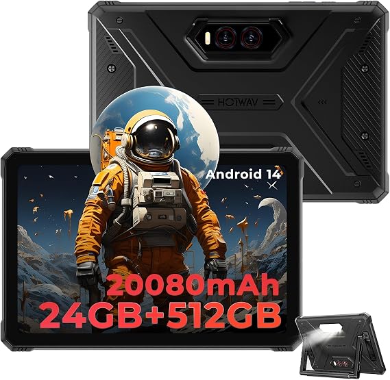 HOTWAV R9 Plus Rugged Tablet 11 Inch IP68/IP69K Waterproof, 20080mAh Battery, Android 14, Unisoc T7280 Octa-Core, 8GB+512GB, 64MP Camera, 4G LTE, FHD+ Display, Military-Grade Shockproof (Black)