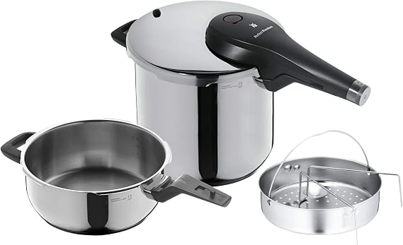 WMF Perfect Premium One Pot 3 Parça Düdüklü Tencere Seti, İndüksiyon Uyumlu, 6,5 L ve 3 L Düdüklü Tencere, Buharlı Pişirme Aparatı, Cromargan Yüksek Kaliteli Paslanmaz Çelik