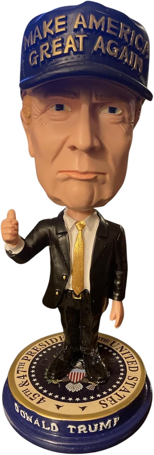 Trump Presidential Bobblehead with MAGA Hat – 7 Inch Collectible Trump Bobblehead Featuring USA Flag Hat Design, Gold Tie & Thumbs-Up Pose – Great Gift for Trump Supporters and Patriotic Americans
