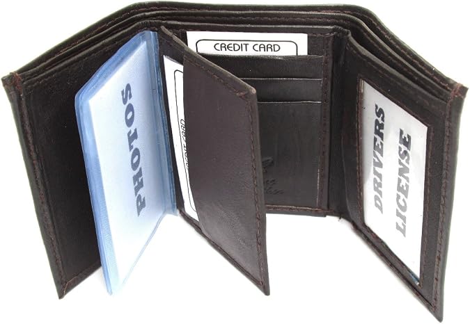 Mens Chocolate Brown Leather Wallet Lamb Trifold 731B RFID