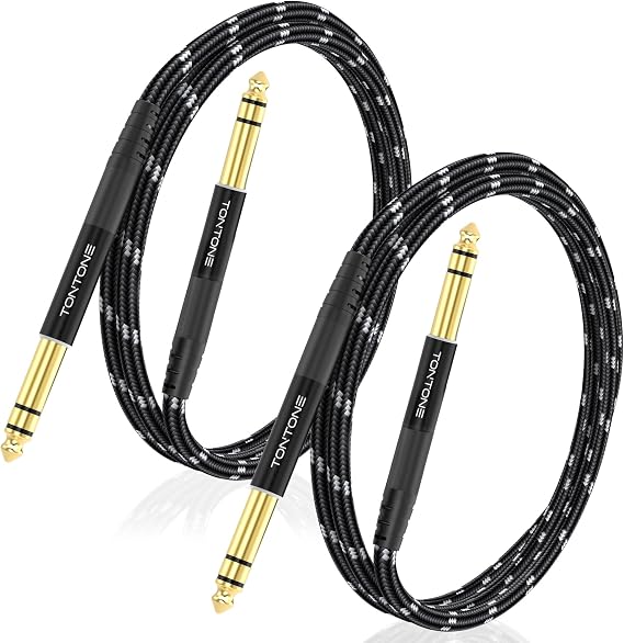 1/4 Inch TRS Cable 2-Pack 3.3FT, Quarter Inch 6.35mm Balanced Stereo Audio Cable, 1/4 to 1/4 Guitar Cables for Electric Guitar Bass Keyboard Mixer