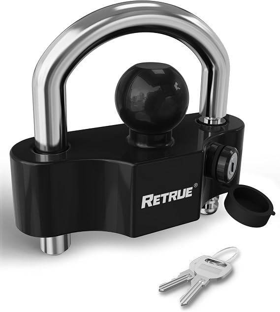 RETRUE Universal Trailer Hitch Coupler Lock,Heavy-Duty Steel,Black & Silver