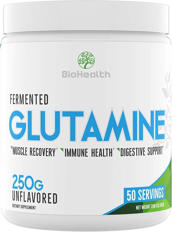 BioHealth Nutrition L-Glutamine | 250g Unflavored Glutamine | 50 Servings | Vegan | Non-GMO | Muscle Recovery | Gut Health | Immune System Support