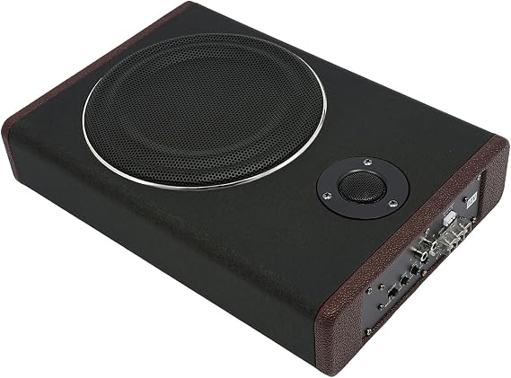 600W 8" Active Underseat Subwoofer, Slim Car Audio Bass Box with Built-in Amplifier und 2" Tweeter, 12V Enclosed Car Speaker System for Car and Van, Black