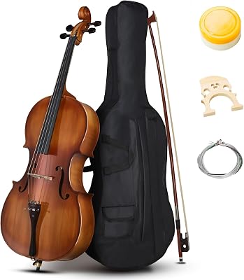44 Cello Kit for Adults, Beginners, Complete Full Size Cello Set with Portable Bag, Bow, Rosin, Acoustic, Matte Natural