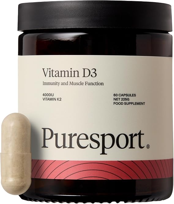 Puresport 4000IU Vitamin D3 + K2 Vegan Supplement, 60 Daily Capsules