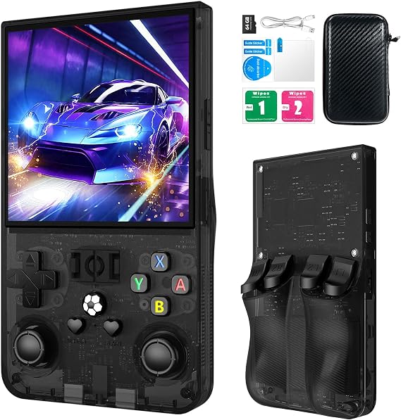 W55 Retro Handheld Game Console, 4.0 Inch IPS HD Screen Retro Gaming Console, Handheld Game Console with 18000+ Classic Games, Supports WiFi Networked Fighting and OTG, Built-in 64GB TF Card,Black
