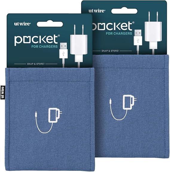 UT Wire [2-PACK Pocket Snap & Store Mobile Charger Case Pouch, Slate Blue with Solid Grey Interior