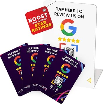 Capture 360 NFC Google Review Combo Stand & Google Review Cards - Boost SEO, Enhance Online Reputation, Easy Setup, Time-Saving, Effortless Review Collection - 1 Stand, 4 Purple Cards
