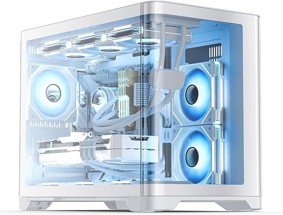 AsiaHorse Pegasus Micro ATX PC Case Dual Chamber 270 Full View Tempered Glass Huge Space MATX Gaming PC Case-360mm Radiator, RTX 40 Compatible, High Airflow Full-Tower MATX Computer Cases-White