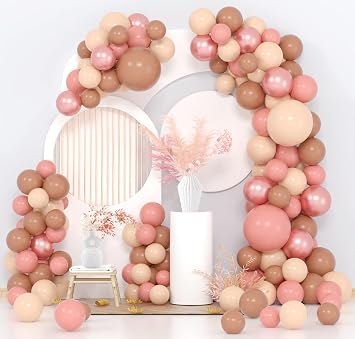 Boho Balloon Garland Kit 18/10/5 Inch Dusty Pink Nude Light Brown Rose Gold Balloons for Baby Shower Birthday Wedding Decorations Safari Party Supplies