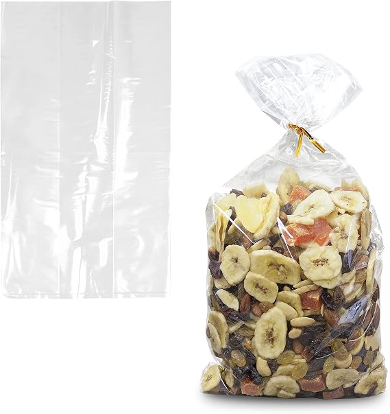 APQ Supply Clear Gusseted Poly Bags, 6 x 4 x 15 Inches. Pack of 100 Side Gusseted Plastic Bags with Open Top. Crystal Clear Baggies for Treats. Tear-Resistant 2 Mil Polyethylene Flat Bottom Bag