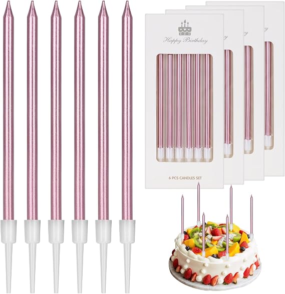24Pcs Birthday Candles for Cakes, Long Birthday Candles for Cake with Holders Birthday Cake Candles for Birthday Wedding Baby Shower Girls Party Decoration(Rose Gold)
