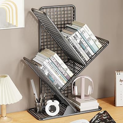 Tree Bookshelf,Metal Desktop Bookshelf,Book Storage Organizer Shelves,Display Rack,Floor Standing Bookcase,for Office Home SchoolColor:A